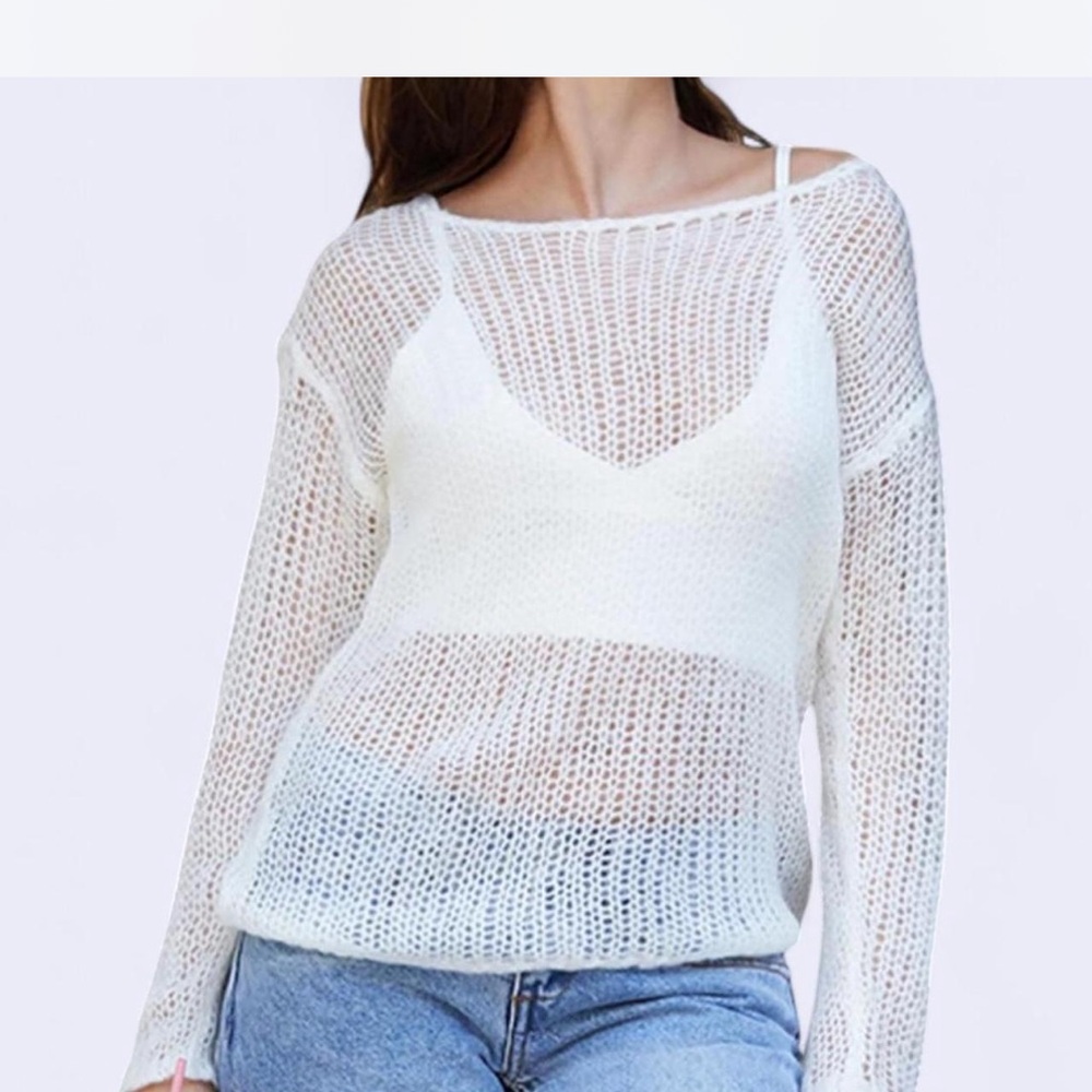 Brandy Melville Off-White Knit Off-the-Shoulder Sweater
